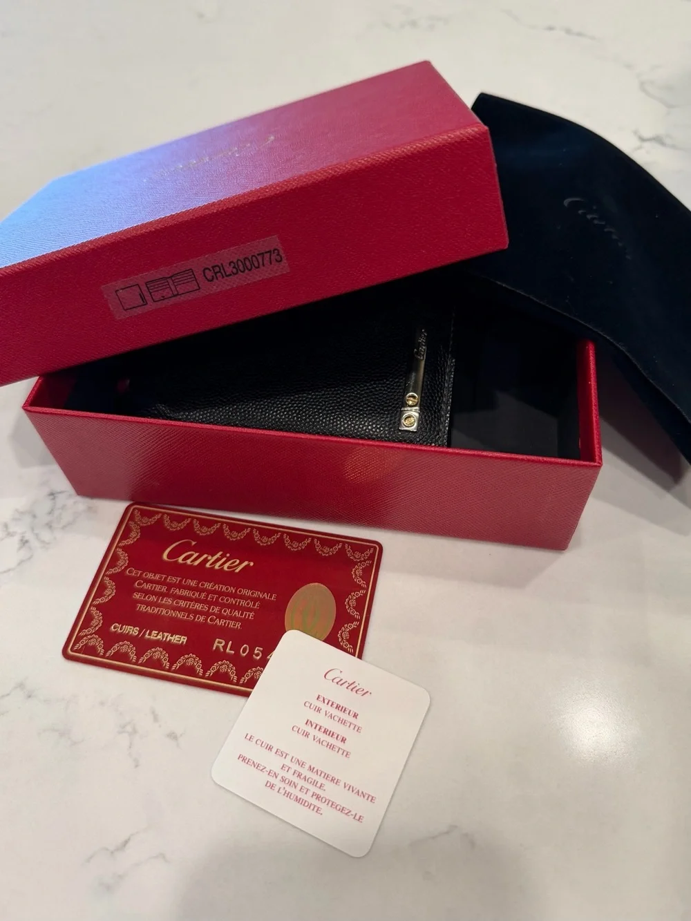 Vintage Santos de Cartier Black Grained Leather Bifold Wallet Luxury